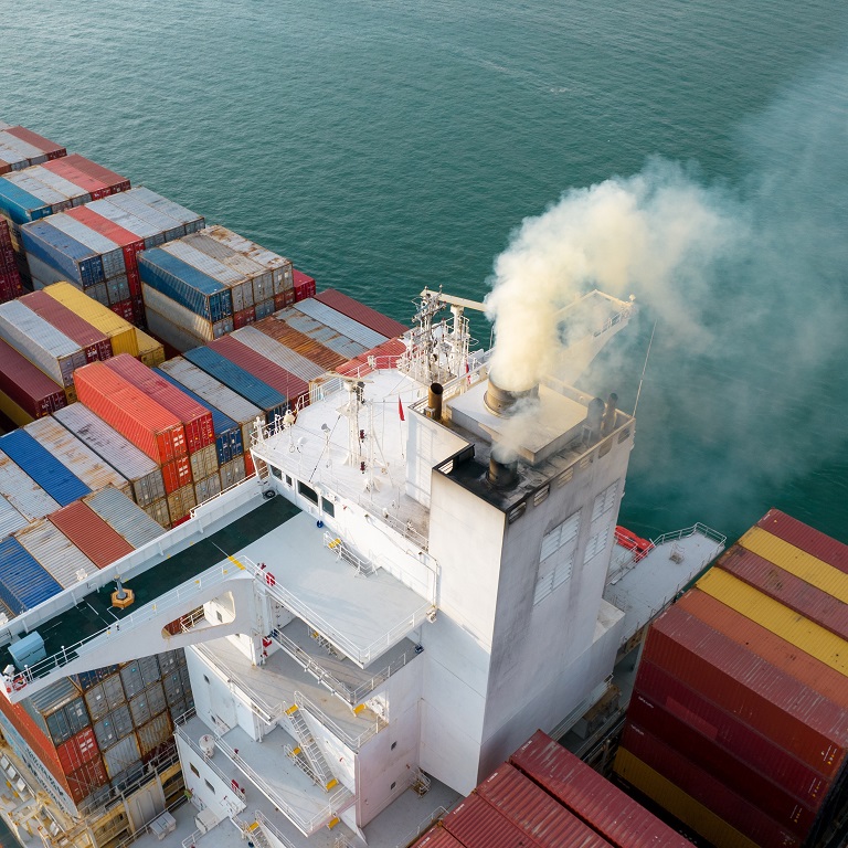Smoke exhaust gas emissions from cargo lagre ship ,Marine diesel enginse exhaust gas from combustion.