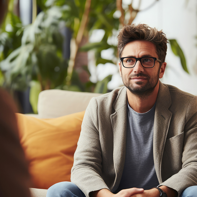 Man having therapeutic session with phycologist