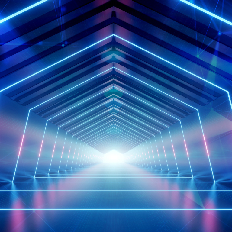 Abstract neon corridor with glowing lights