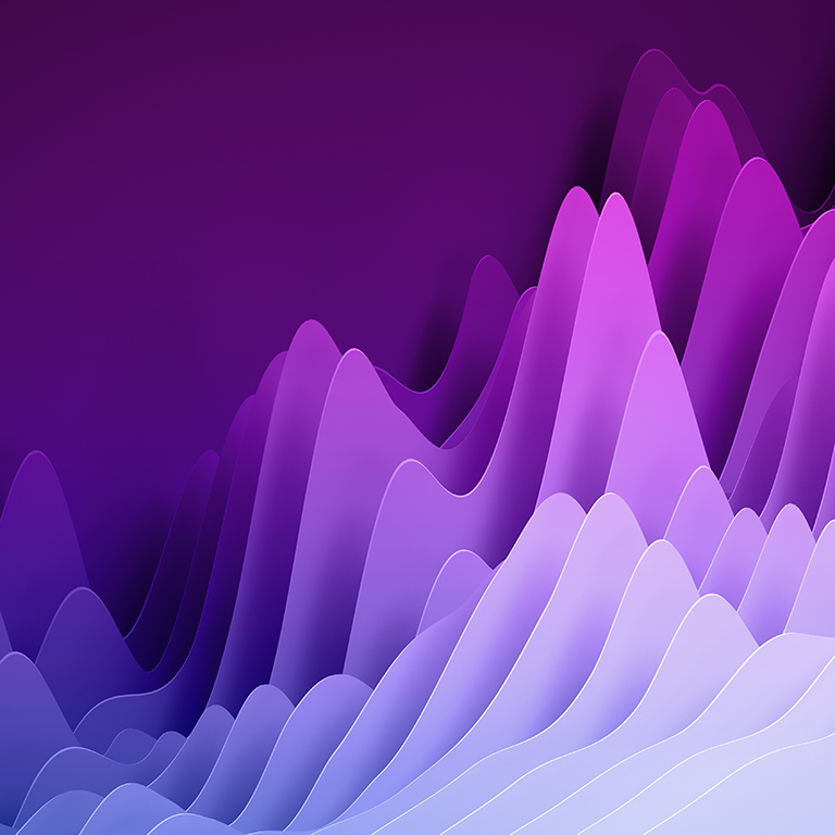 3d render, abstract paper shapes background, bright colorful sliced layers, purple waves, hills, equalizer