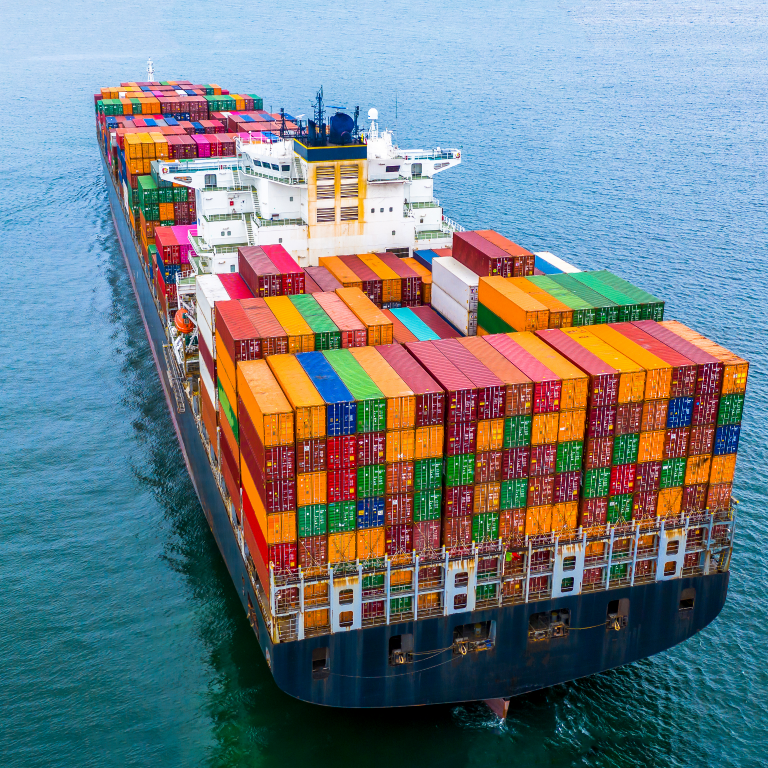 Aerial view container ship carrying container box