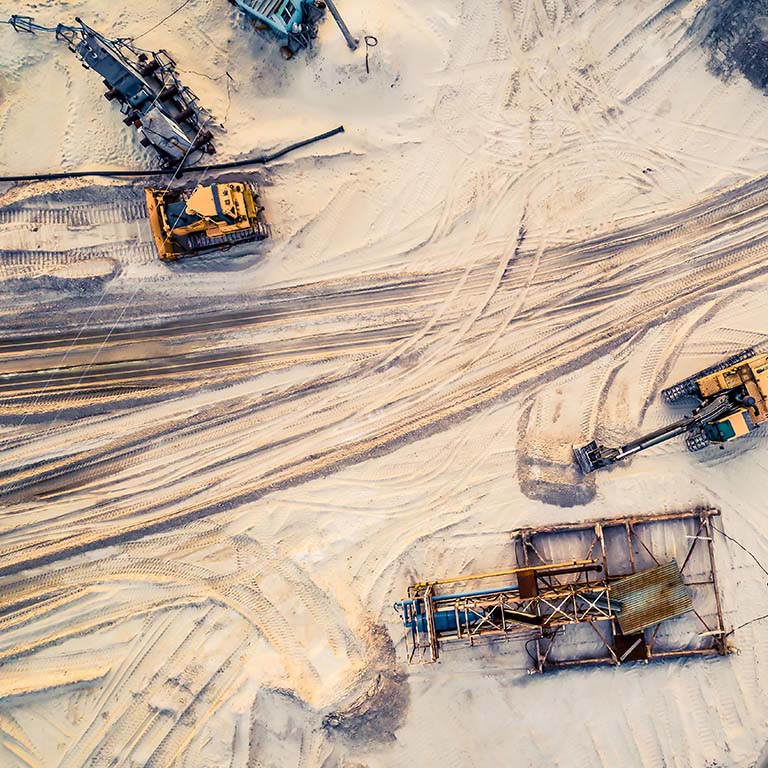 Aerial view of machinery mine equipment