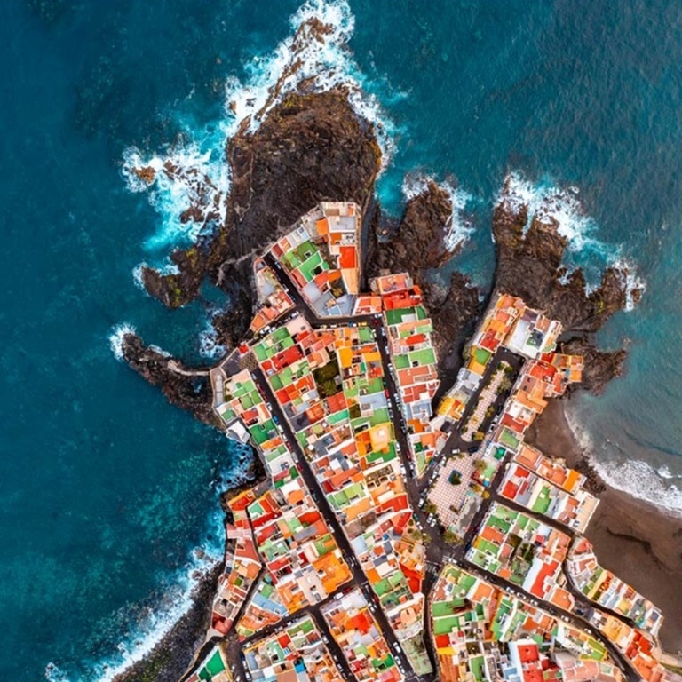 Aerial view of colorful houses