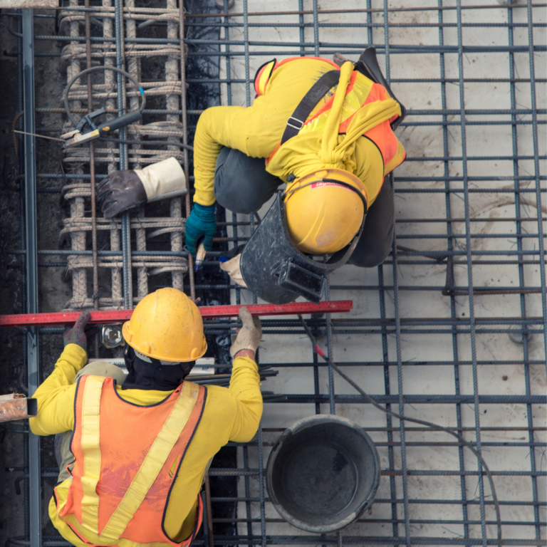 Aerial view of construction worker in construction site
