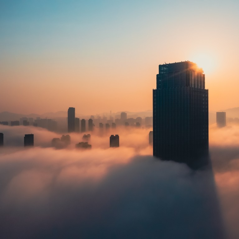 Aerial view of office building in cloud