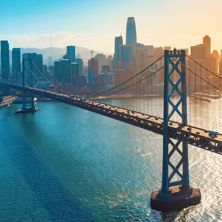 Aerial view of the Bay Bridge in San Francisco, CA