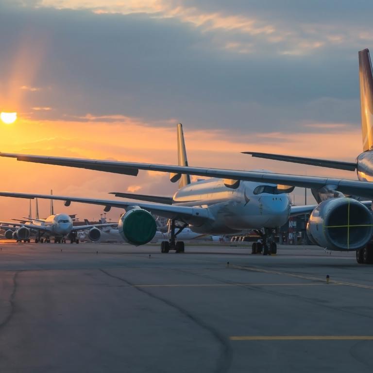Aircraft lined up at airport
