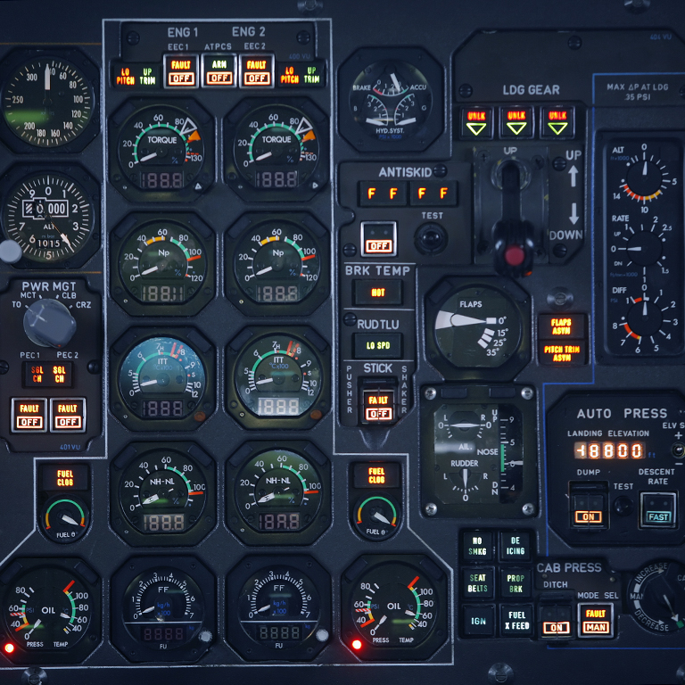 Control panel in a plane cockpit