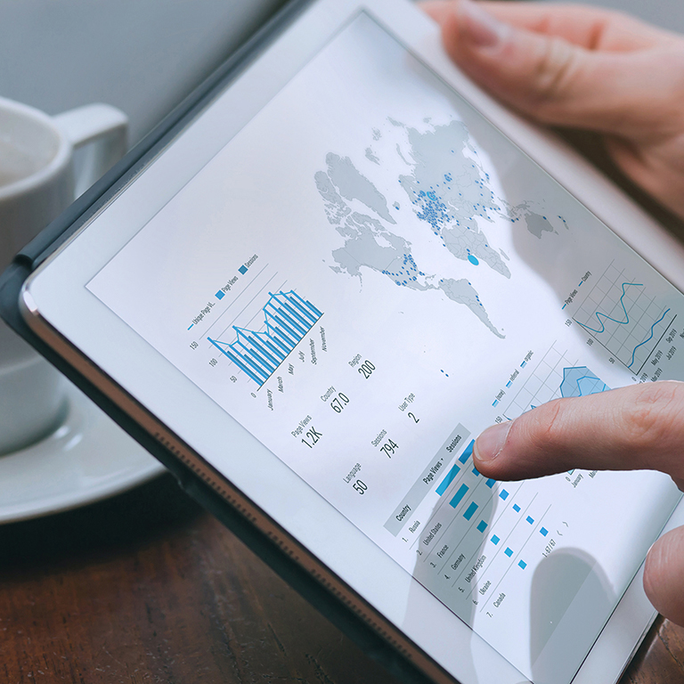 dashboard data analytics on the screen of digital tablet computer, financial report statistics