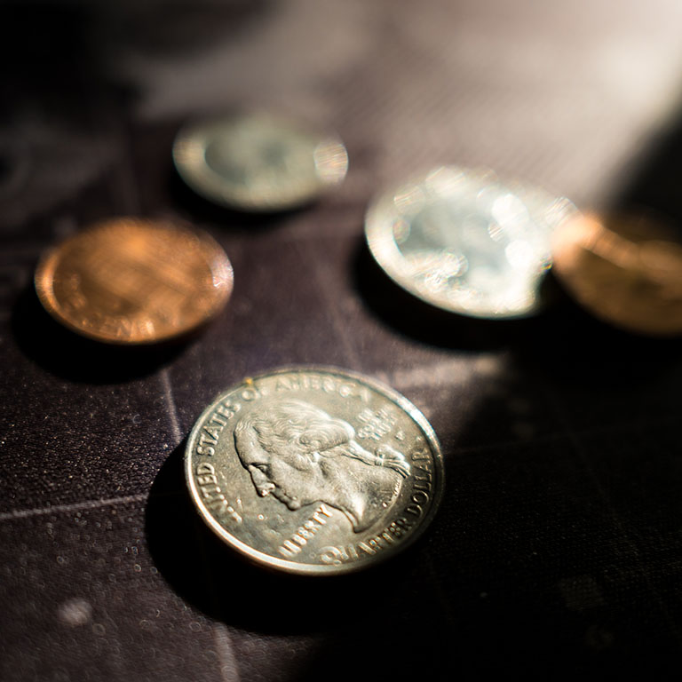 United States of America Coins on a Black Background