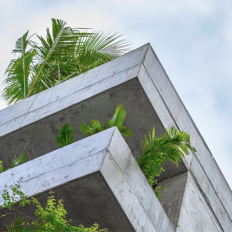 Apartment building with green spaces