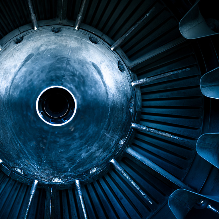 Closeup of a jet engine of an aircraft