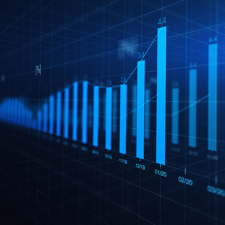 Financial graph showing statistics, prices falling, stock market crash, crisis, inflation rate. Electronic chart with stock market fluctuations abstract concept.