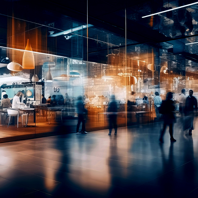 blurred pictures of people walking on blurred background in shopping centre