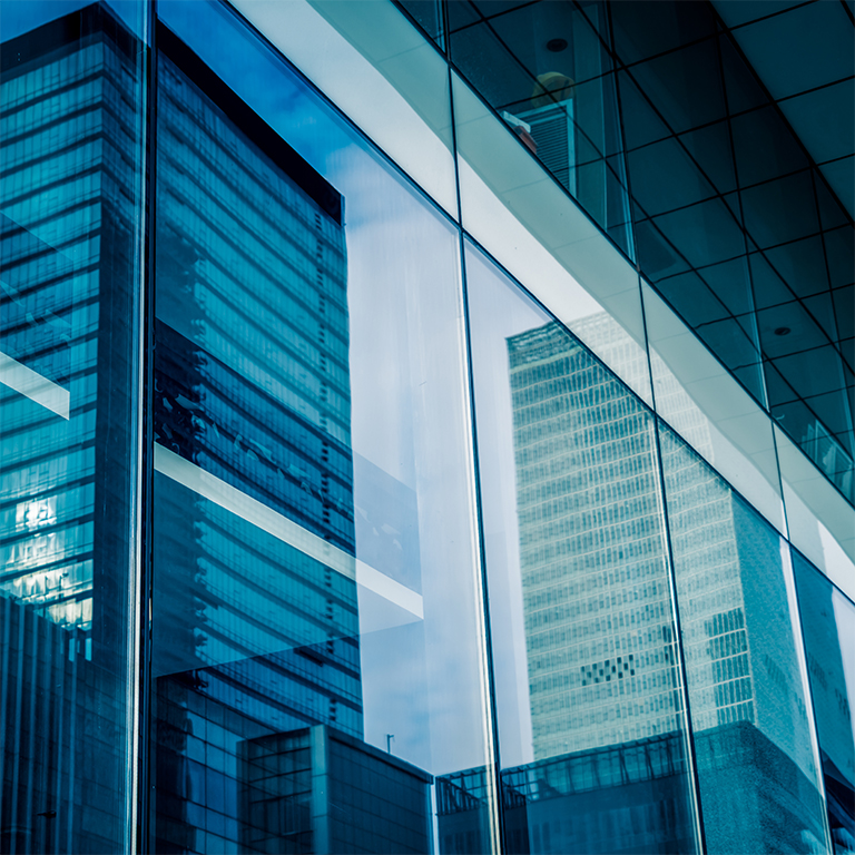 Reflection of architecture on modern office building