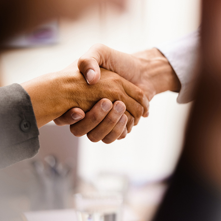 Business meeting with handshake in office setting