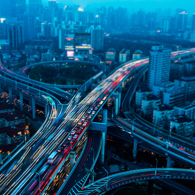 Aerial view the overpass at night, Shanghai China.