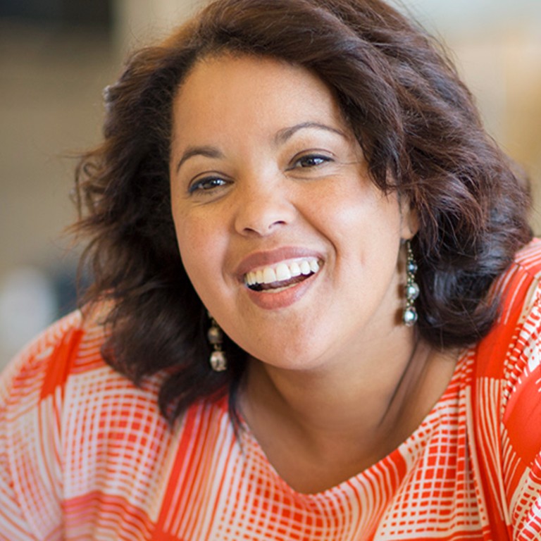 Candid closeup happy listening office colleague