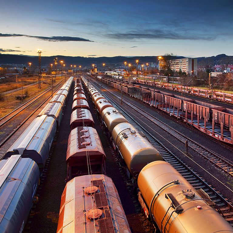 Container Freight Train in Station, Cargo railway transportation industry