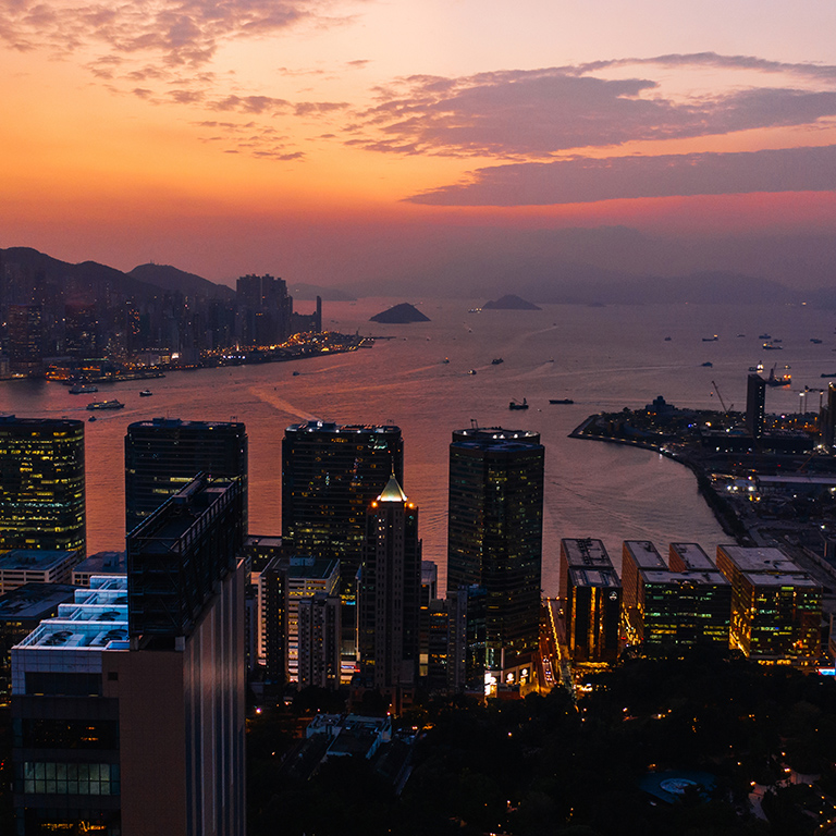 Aerial scenery panoramic view of Hong Kong Evening 