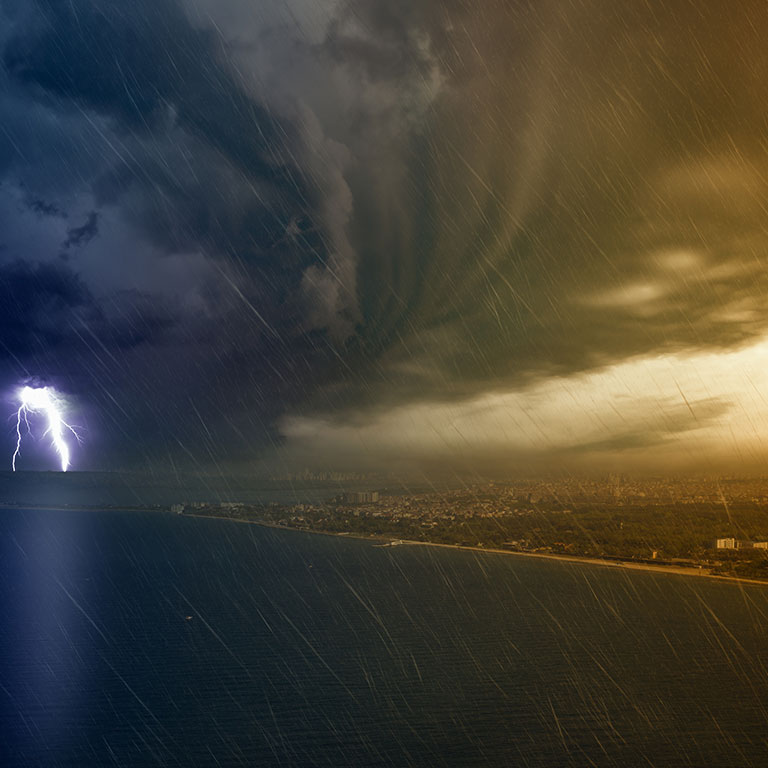 Powerful lightning struck seaside city