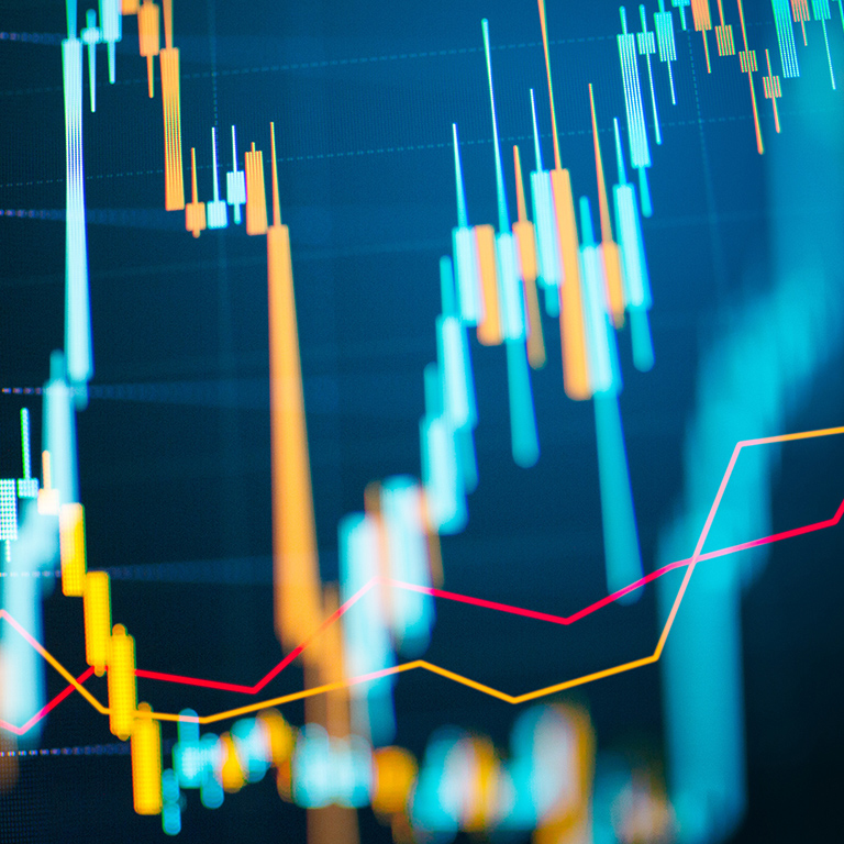 Business candle stick graph chart of stock market investment trading. Financial chart with up trend line graph.