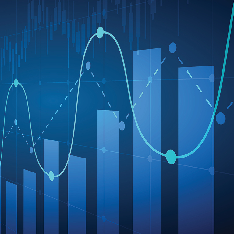 Close of a bar chart with other line graphs overlaying