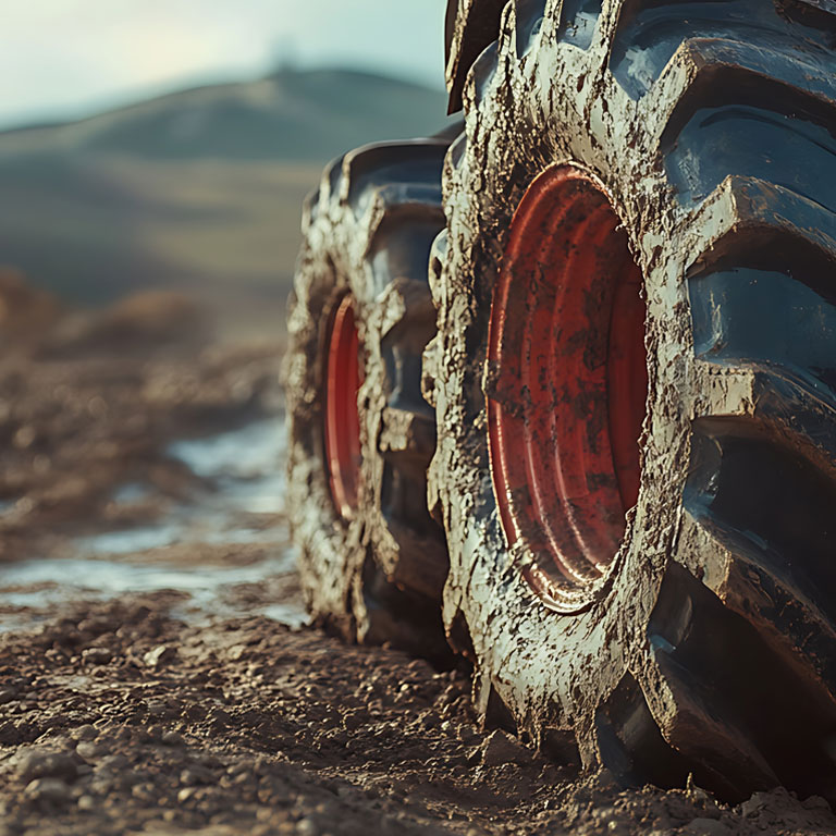 Close up of tractor wheels