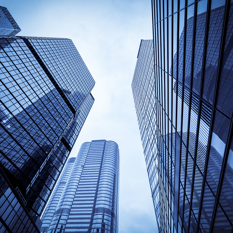 Commercial buildings at a low angle