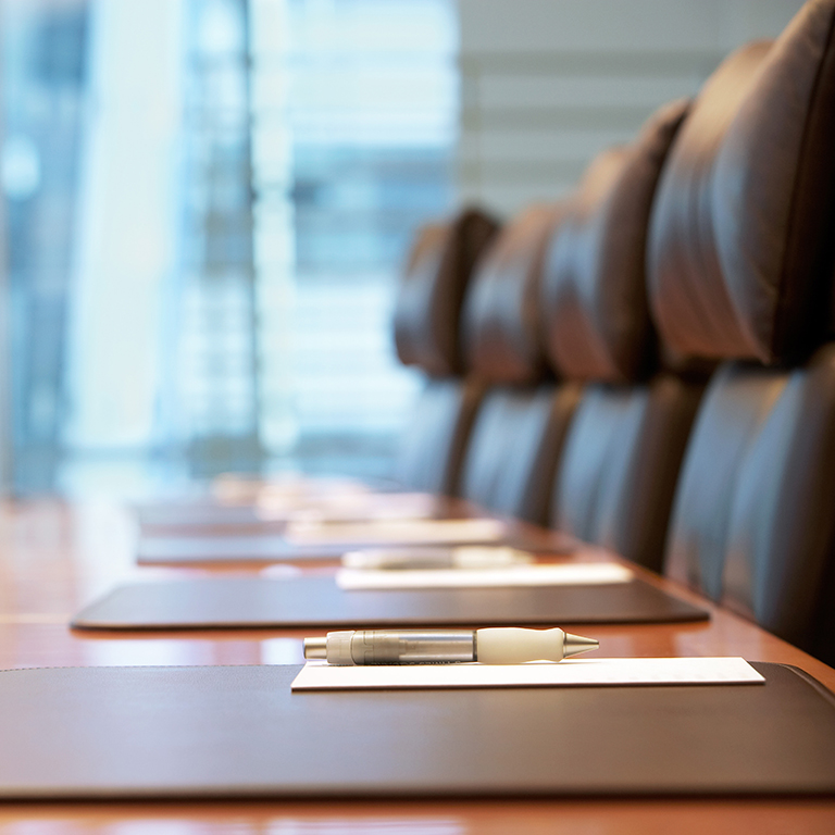 Closeup of an empty conference room before meeting