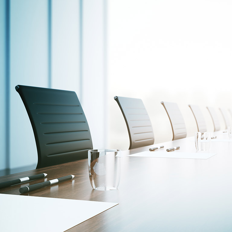 Close of up table with equipment in conference room. 3D Rendering