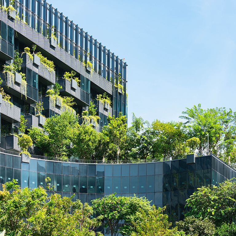 Modern green building with innovative high rise garden