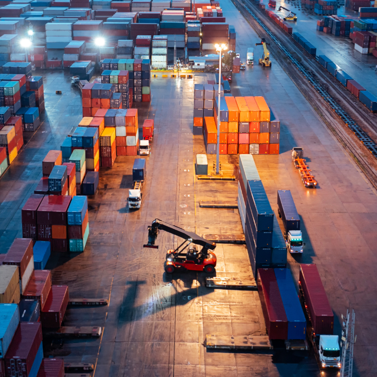 Container yard in busy shipping area