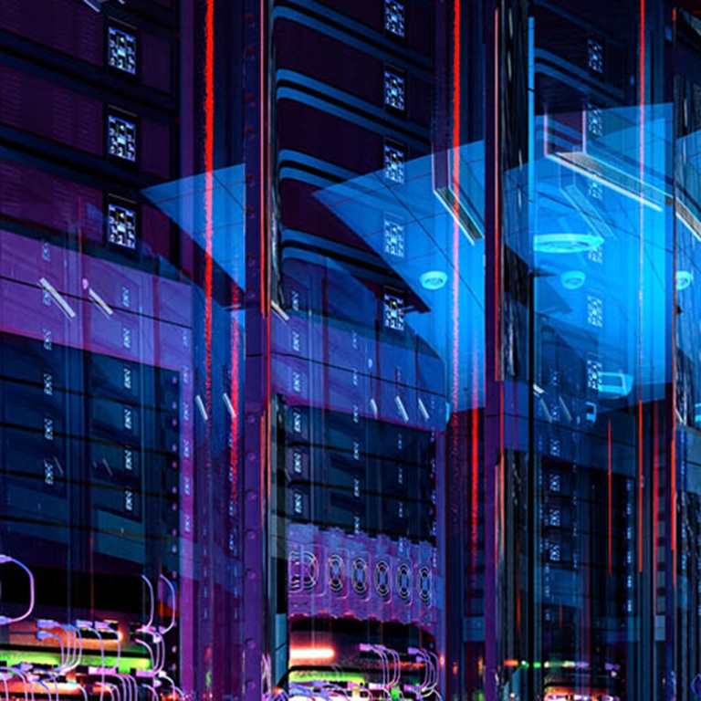 Data center filled with servers and network equipment
