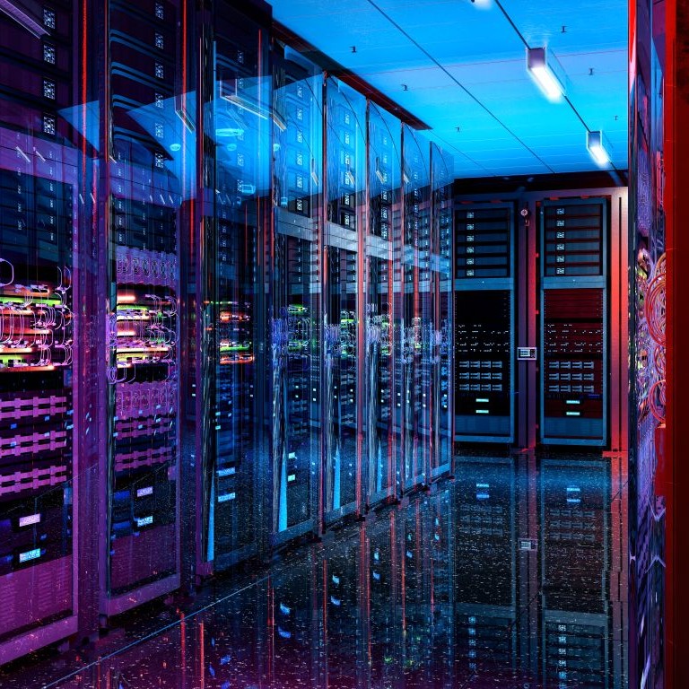 Data center filled with servers and network equipment