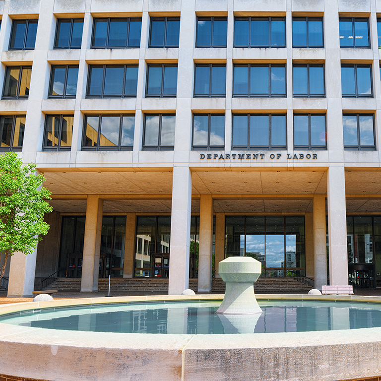 Washington, DC, USA - September 10,2017 : Urban cityscape of Washington, United States Department of Labor, 200 Constitution Ave NW.