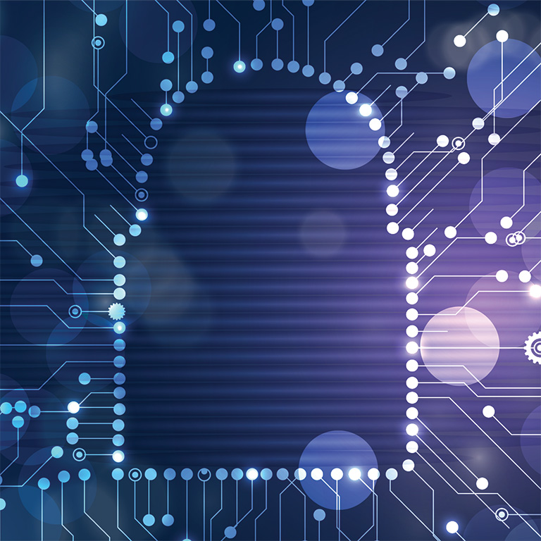 Digital security technology concept lock on circuit board