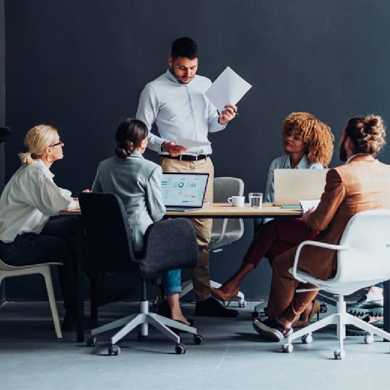 Diverse team meeting in office