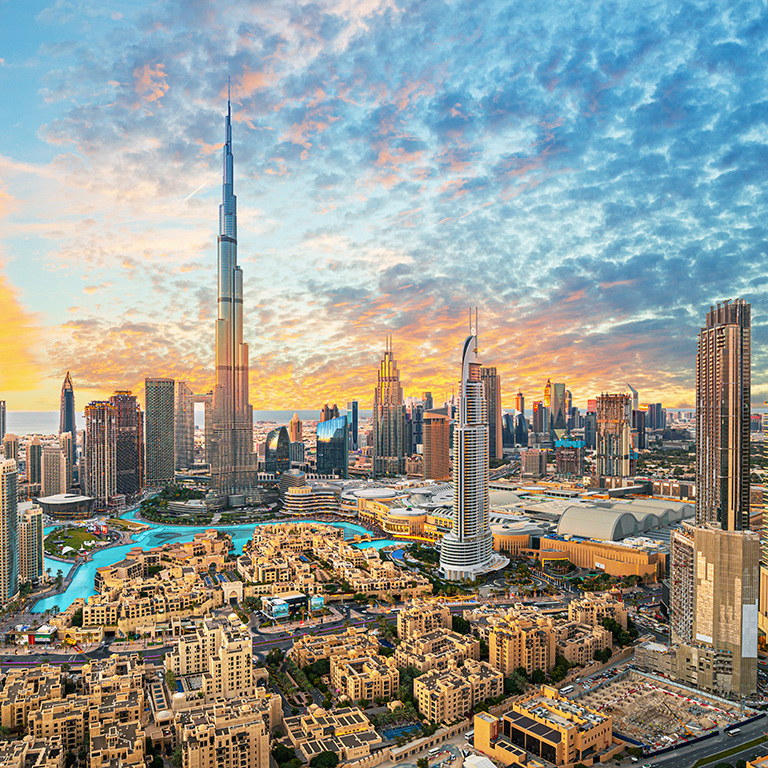 Dubai downtown, amazing city center skyline with luxury skyscrapers, United Arab Emirates