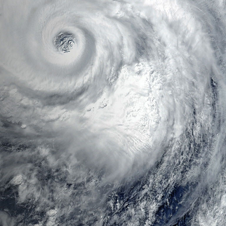 Eye of the Hurricane. Hurricane on Earth. Typhoon over planet Earth.. Category 5 super typhoon approaching the coast. View from outer space. (Elements of this image furnished by NASA)