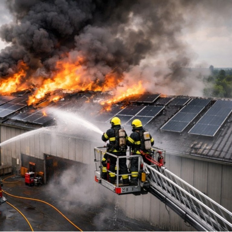 Fire extinguishing by brave firefighters
