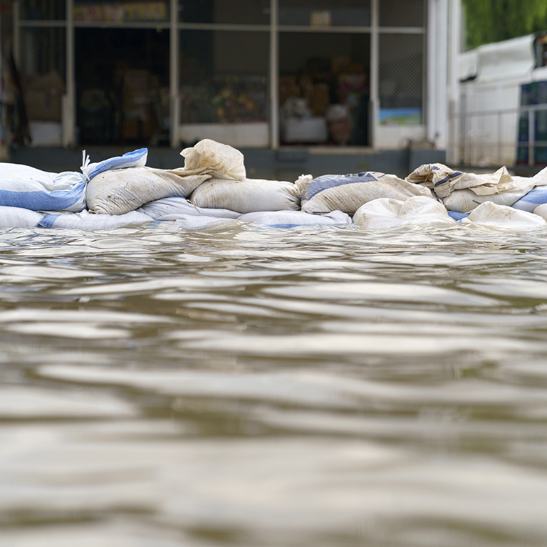 Flood water - Sandbags for flood defense 