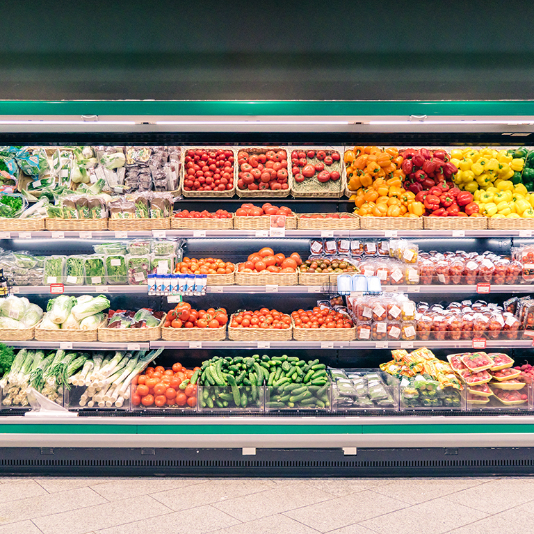 Fruits and vegetables in supermarket