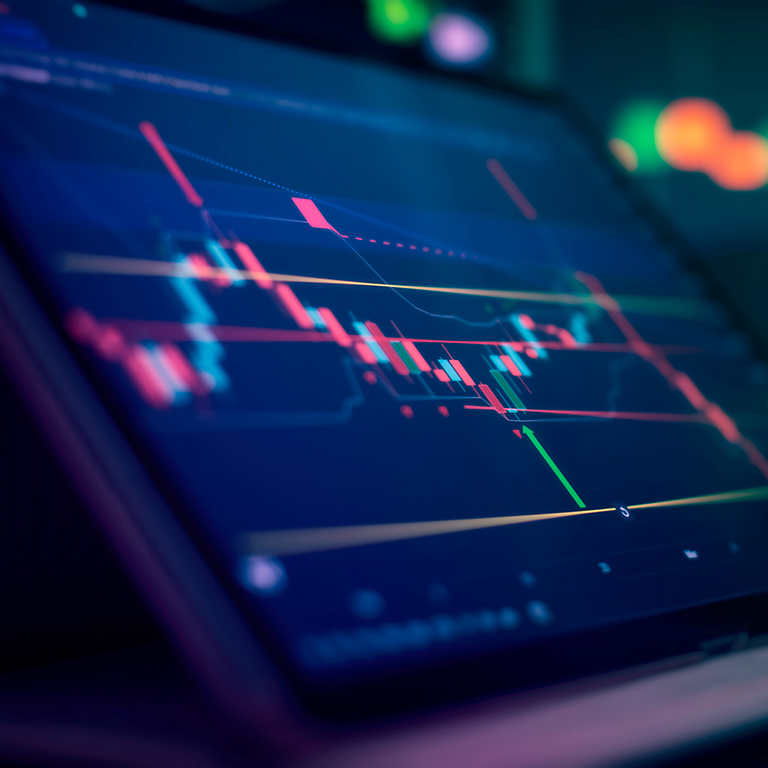 green candlesticks going up indicating crypto rising in value. Graphical representation of volumes and time intervals