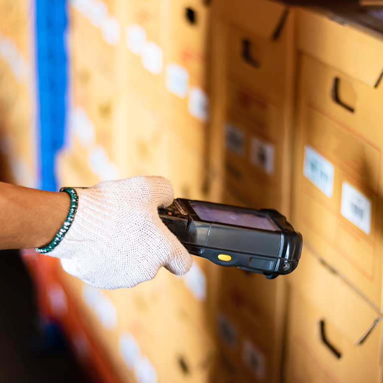 Barcode scanner reader. A barcode scan products stored in the warehouse. With modern warehouse management technology businesses can compete with competitors in the market.