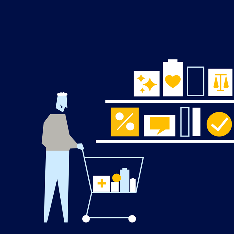 Illustration of a man in a pharmacy