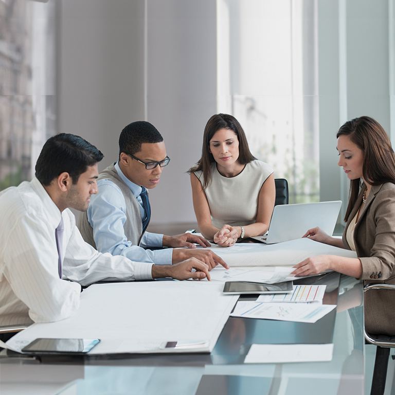 Diverse team in a business meeting.