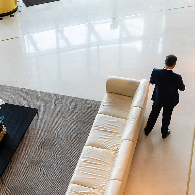 hall of a large light office with furniture