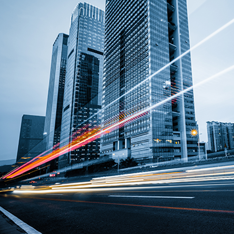 Light trails through city