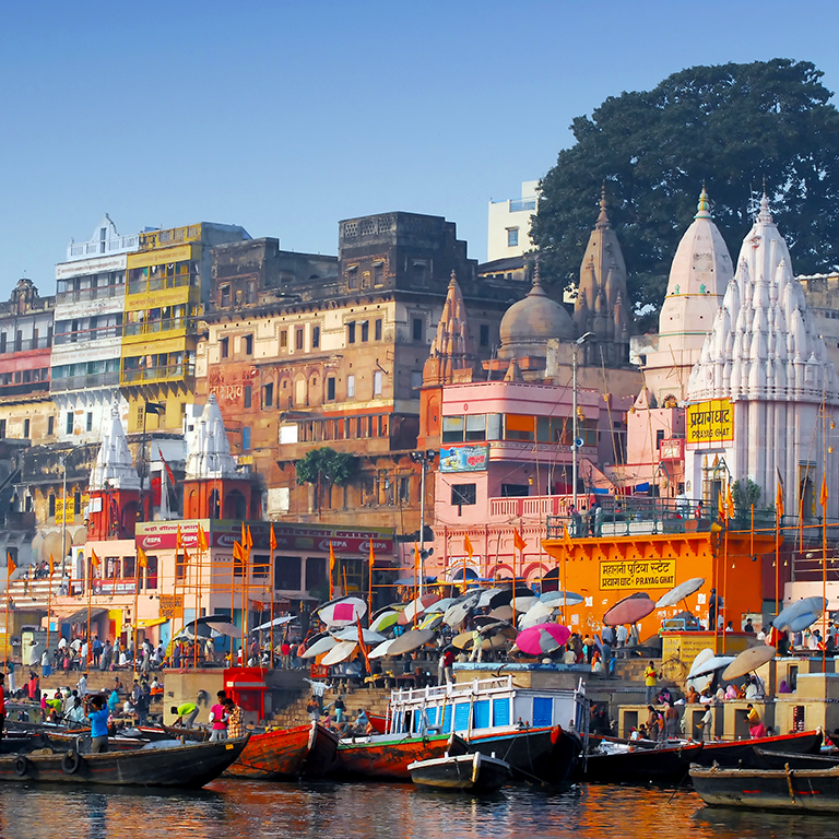 Colourful main ghat in Varanassi, India